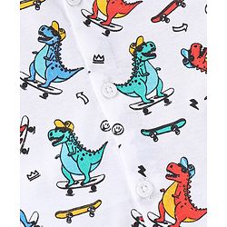 Babyhug 100% Knitted Collar Half Sleeves Shirt Dino Print- White