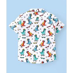 Babyhug 100% Knitted Collar Half Sleeves Shirt Dino Print- White