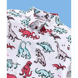 Babyhug Cotton Knitted Half Sleeves Dino Print Shirt- White
