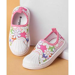 Cute Walk by Babyhug Slip On Casual Shoes with Floral Design - Pink & White