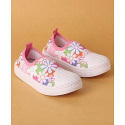 Cute Walk by Babyhug Slip On Casual Shoes with Floral Design - Pink & White