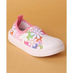 Cute Walk by Babyhug Slip On Casual Shoes with Floral Design - Pink & White