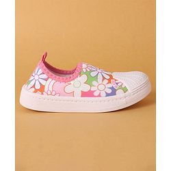 Cute Walk by Babyhug Slip On Casual Shoes with Floral Design - Pink & White