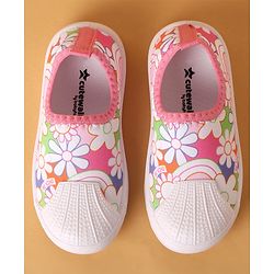 Cute Walk by Babyhug Slip On Casual Shoes with Floral Design - Pink & White