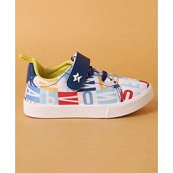 Cute Walk by Babyhug Velcro Closure Casual Shoes with Alphabet Design - Blue & White