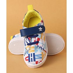 Cute Walk by Babyhug Velcro Closure Casual Shoes with Alphabet Design - Blue & White
