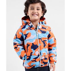 Babyhug Full Sleeves Hoodie With Camouflage Print - Orange & Blue
