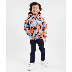 Babyhug Full Sleeves Hoodie With Camouflage Print - Orange & Blue