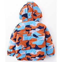 Babyhug Full Sleeves Hoodie With Camouflage Print - Orange & Blue