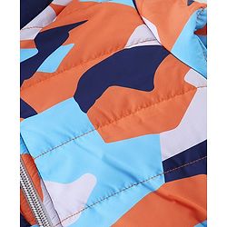 Babyhug Full Sleeves Hoodie With Camouflage Print - Orange & Blue