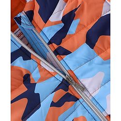 Babyhug Full Sleeves Hoodie With Camouflage Print - Orange & Blue