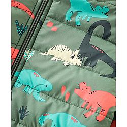 Babyhug Full Sleeves Hooded & Padded Jacket Dino Print- Olive