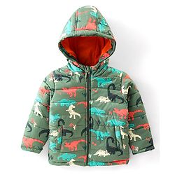Babyhug Full Sleeves Hooded & Padded Jacket Dino Print- Olive