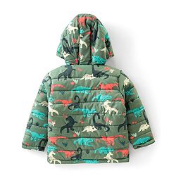 Babyhug Full Sleeves Hooded & Padded Jacket Dino Print- Olive