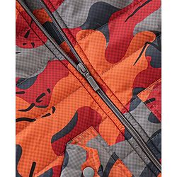 Babyhug Full Sleeves Hooded & Padded Jacket Camo Print- Orange Red & Grey