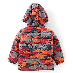 Babyhug Full Sleeves Hooded & Padded Jacket Camo Print- Orange Red & Grey