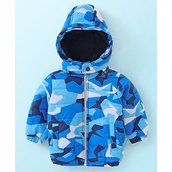 Babyhug Woven Full Sleeves Hooded Jacket Camo Print - Blue