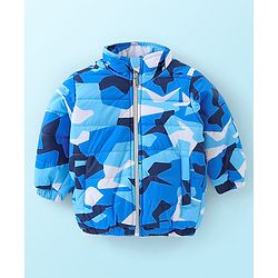 Babyhug Woven Full Sleeves Hooded Jacket Camo Print - Blue