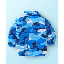 Babyhug Woven Full Sleeves Hooded Jacket Camo Print - Blue
