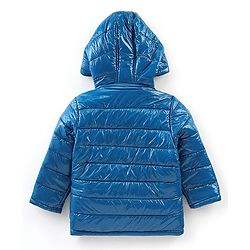 Babyhug Full Sleeves Solid Colour Padded Jacket with Detachable Hood - Blue