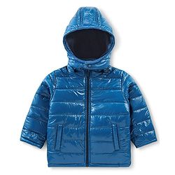 Babyhug Full Sleeves Solid Colour Padded Jacket with Detachable Hood - Blue