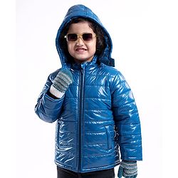 Babyhug Full Sleeves Solid Colour Padded Jacket with Detachable Hood - Blue