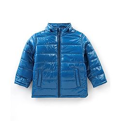 Babyhug Full Sleeves Solid Colour Padded Jacket with Detachable Hood - Blue