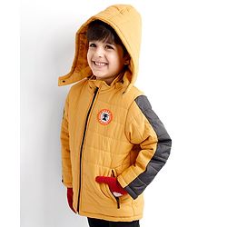 Babyhug Full Sleeves with Detachable Hood Padded Quilted Jacket - Mustard Yellow