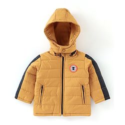 Babyhug Full Sleeves with Detachable Hood Padded Quilted Jacket - Mustard Yellow