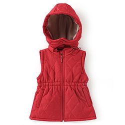Babyhug Woven Sleeveless Solid Jacket with Hood - Red