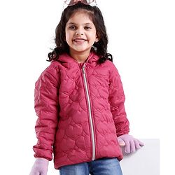 Babyhug Woven Full Sleeves Hooded Jacket with Heart Design - Pink