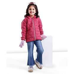 Babyhug Woven Full Sleeves Hooded Jacket with Heart Design - Pink