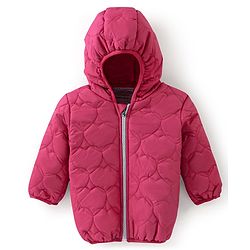 Babyhug Woven Full Sleeves Hooded Jacket with Heart Design - Pink