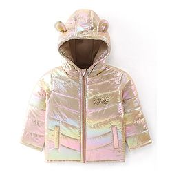 Babyhug Full Sleeves Sequins & Ears Detailing Holographic Hooded Jacket - Silver