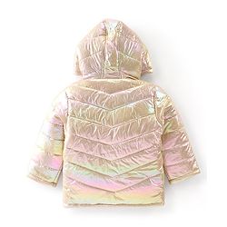 Babyhug Full Sleeves Sequins & Ears Detailing Holographic Hooded Jacket - Silver