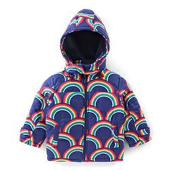 Babyhug Full Sleeves Puffed Hooded Jacket Rainbow Printed - Purple