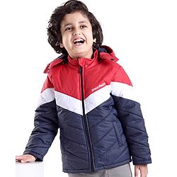 Babyhug Full Sleeves Hooded Quilted Jacket - Red & Navy