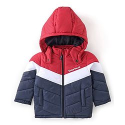 Babyhug Full Sleeves Hooded Quilted Jacket - Red & Navy