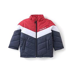 Babyhug Full Sleeves Hooded Quilted Jacket - Red & Navy