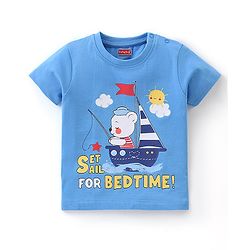 Babyhug Cotton Half Sleeves Night Suit Stripes & Bear Print- Blue