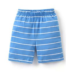 Babyhug Cotton Half Sleeves Night Suit Stripes & Bear Print- Blue