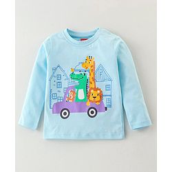 Babyhug Cotton Knit Full Sleeves Animal Print Night Suit - Blue