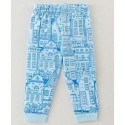 Babyhug Cotton Knit Full Sleeves Animal Print Night Suit - Blue