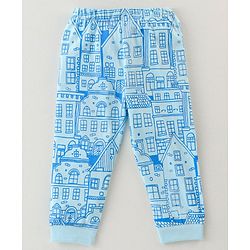 Babyhug Cotton Knit Full Sleeves Animal Print Night Suit - Blue