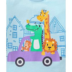 Babyhug Cotton Knit Full Sleeves Animal Print Night Suit - Blue
