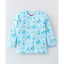 Babyhug Cotton Knit Full Sleeves Night Suit With Sea Life Print - Blue