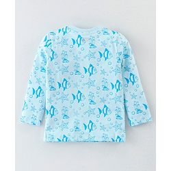 Babyhug Cotton Knit Full Sleeves Night Suit With Sea Life Print - Blue