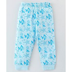 Babyhug Cotton Knit Full Sleeves Night Suit With Sea Life Print - Blue