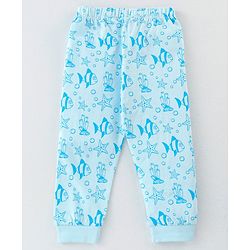 Babyhug Cotton Knit Full Sleeves Night Suit With Sea Life Print - Blue