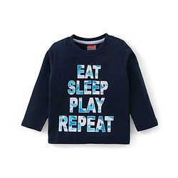 Babyhug Cotton Knit Full Sleeves Night Suit Text & Camo Print - Navy Blue